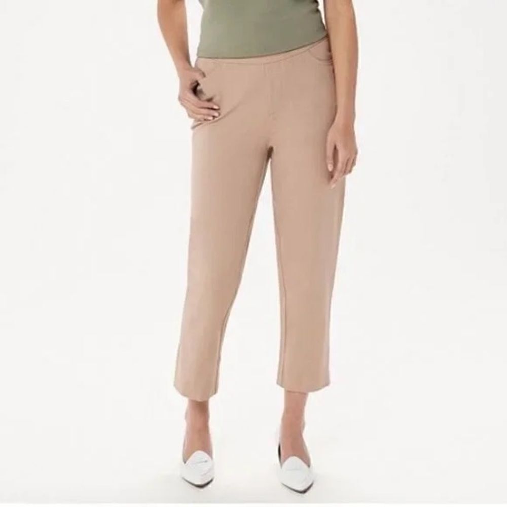 ISAAC MIZRAHI LIVE QVC 24/7 Stretch Crop Pants Back-Slit  Khaki/Tan -Size 10